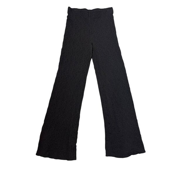 Mango Pants Womens Black Medium Textured Popcorn Stretchy Knit Flare Wide leg - Picture 1 of 15